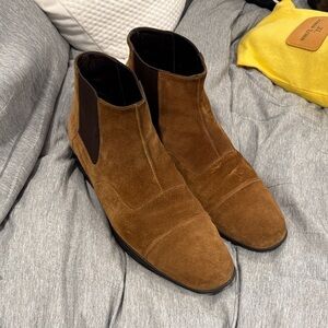 a. testoni Men's Tan Suede Chelsea Boots